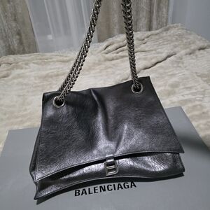 Balenciaga Black Leather Shoulder Bag with Silver Chain Handles